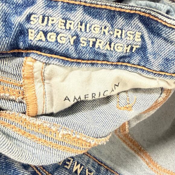 American Eagle Super High Rise Baggy Straight Jeans Mid Wash Womens Size 000 - Picture 7 of 13